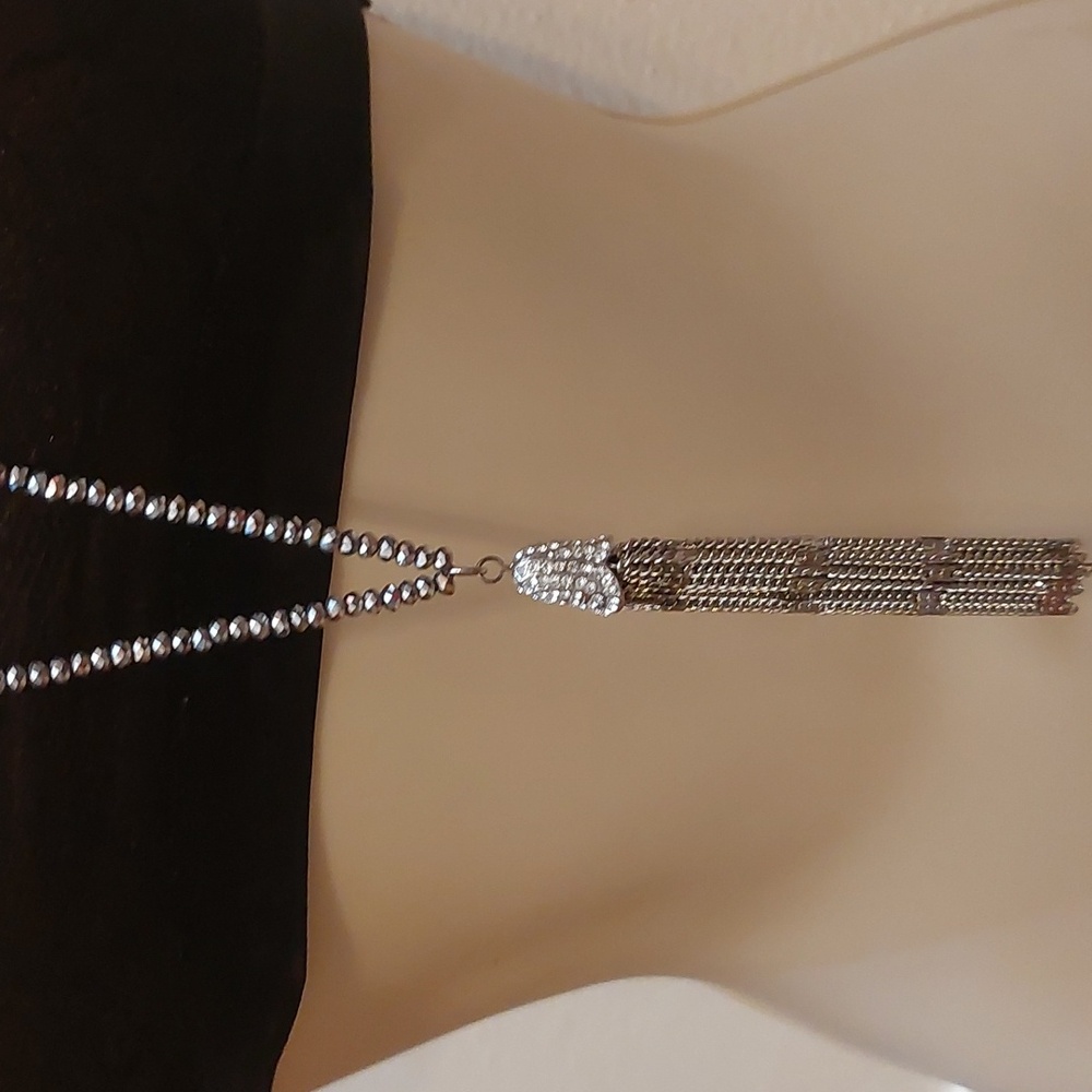 LOFT Sparkly Metallic Beads Long Necklace Y Drop Tassel Necklace - Picture 2 of 7
